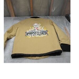 Broken Promises Jacket Men Large Beige Canvas Quilt Line Rugged Flame Skull Work